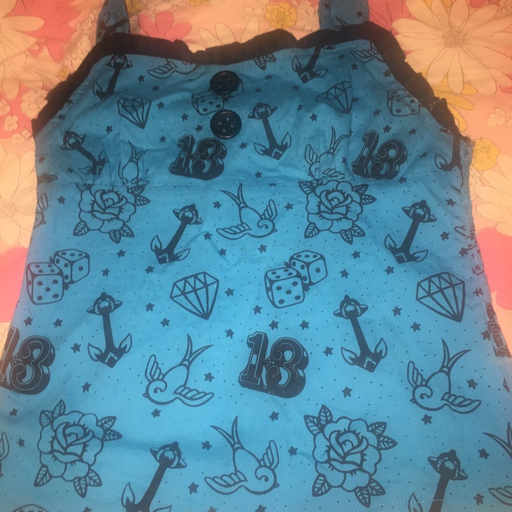 Size Small Sourpuss Halter Tank Rockabilly Blue